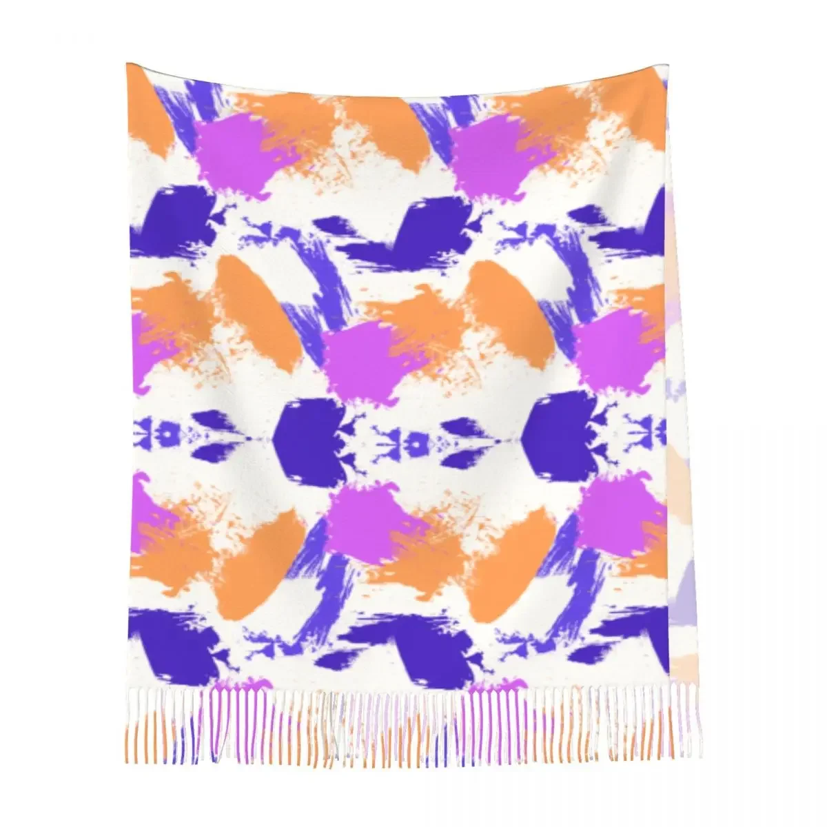 Персонализированный печатный красочный длинный ворсовый шарф с бахромой