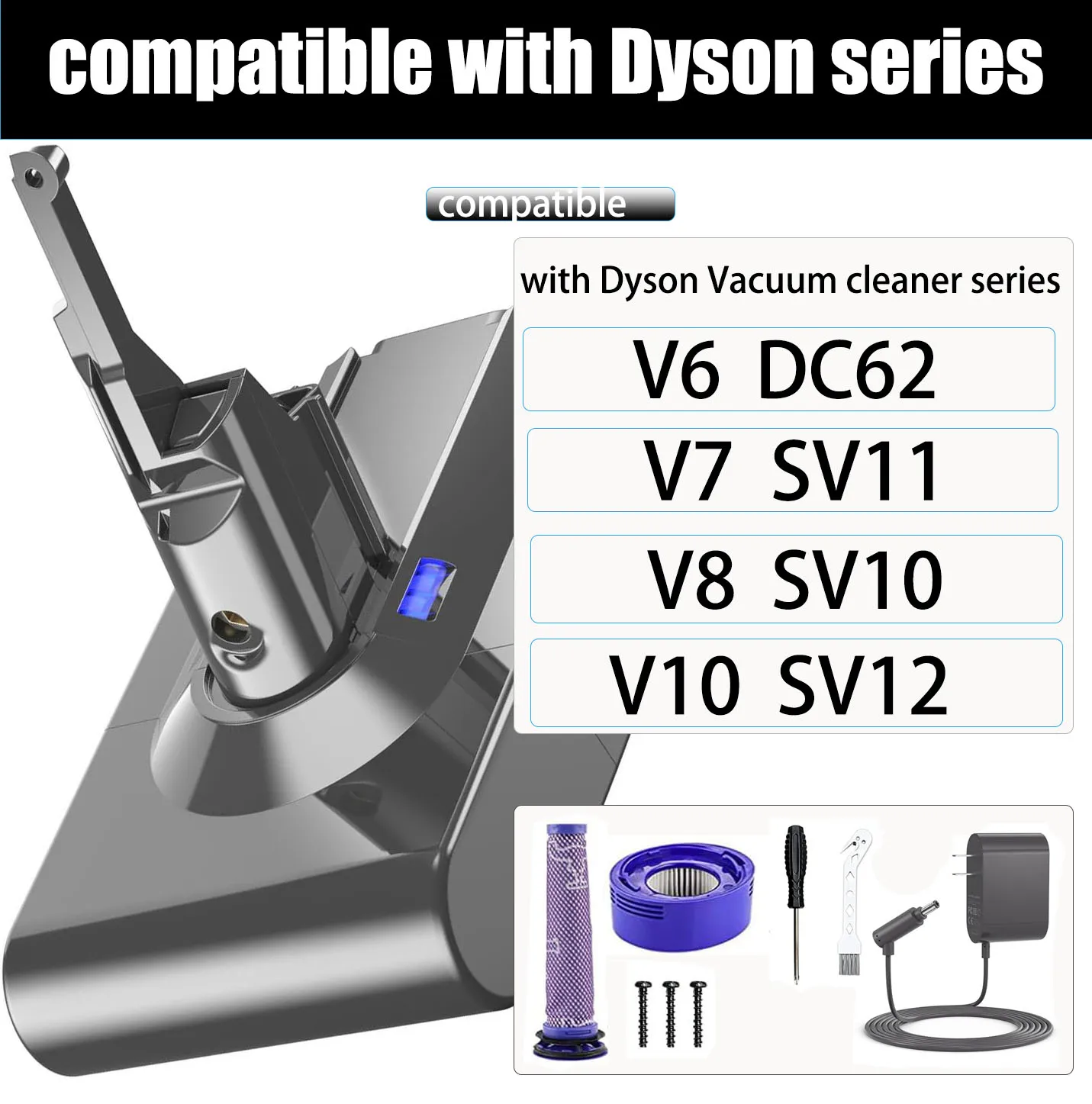 Замена аккумулятора 21,6 В, 6000 мАч для аккумулятора V6/V7V8/V10 ...