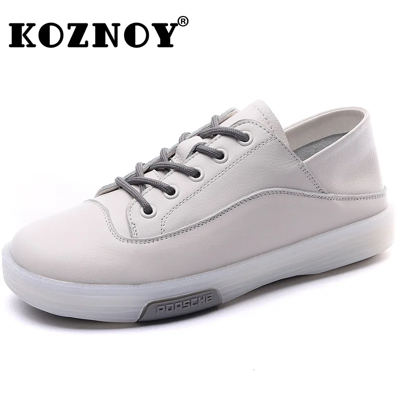 

Koznoy 2.5cm Sewing Genuine Leather Autumn Women Round Toe Moccassins Lace Up Comfy Pregnant Nurse Comfortable Flats Soft Shoes