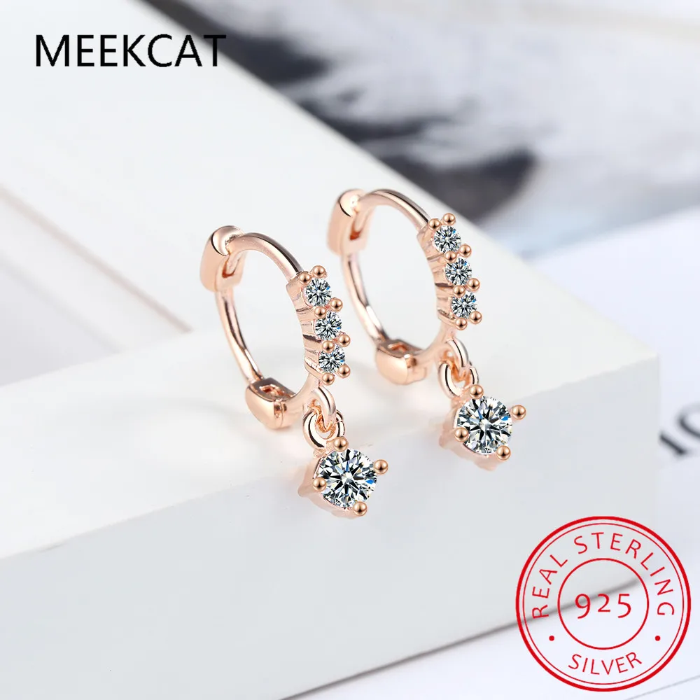 Sparkling Gemstone Moissanite Hoop Earring Tiny Huggie Dainty Fine Jewelry for Women Girl D Color VVS Clarity