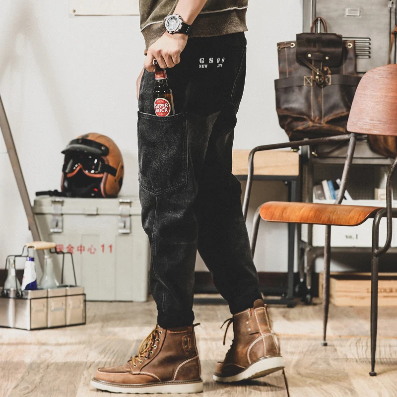 Streetwear Fashion Loose Jeans Men Retro Black Gray Casual Denim Cargo Pants Hombre Printed Designer Hip Hop Wide Leg Jeans Men