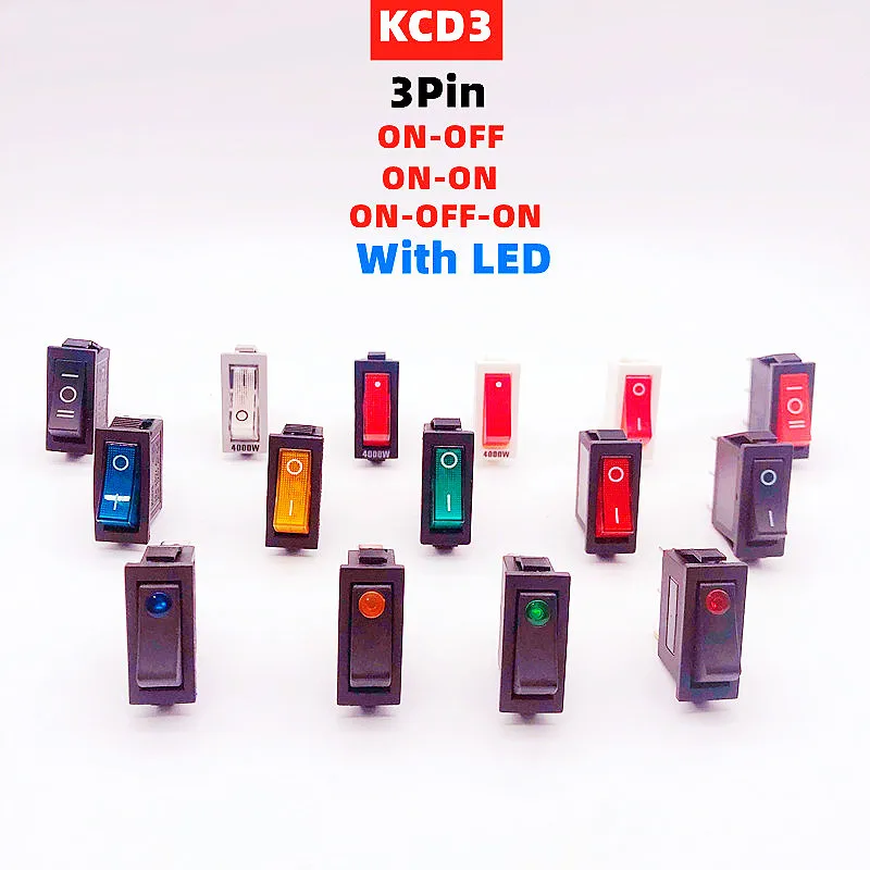 

KCD3 Rocker switch ON-OFF button 2-position 3-pin electrical equipment with illuminated LED power switch 15A 250VAC / 20A 125VAC
