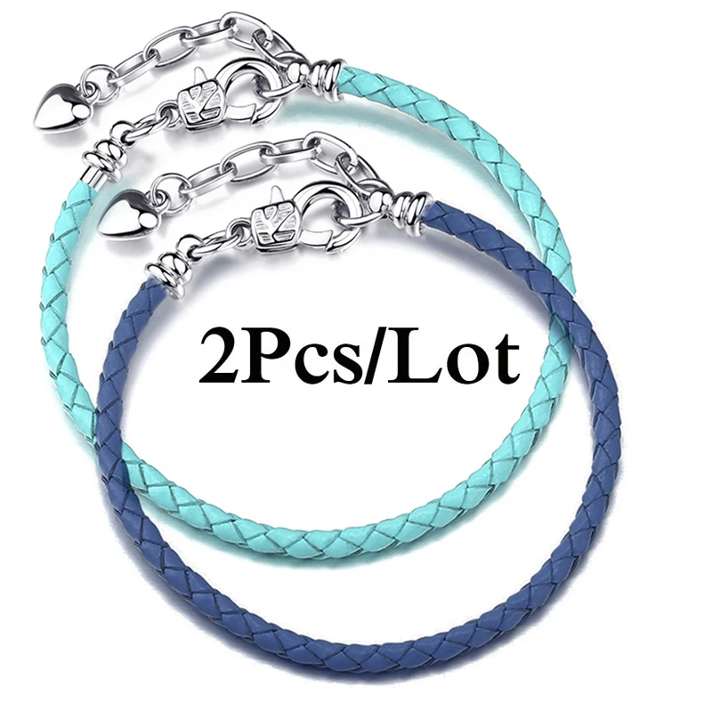2Pcs/Lot High Quality Lbster Clasp Leather Chain Charms Bracelets Fit DIY Beads Bracelet Pulsera Jewelry Gift For Women Men Girl - купить по