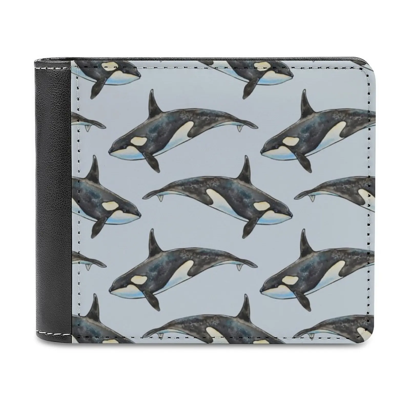 

Orca On Blue Soft Men Wallets New Purse Credit Card Holders For Male Purses Men Wallet Hand Watercolor Pattern Killer Whales
