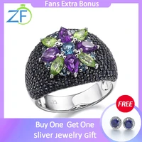 gz zongfa real 925 sterling silver ring for women natural amethyst peridot topaz black spinel multicolor gemstone fine jewelry