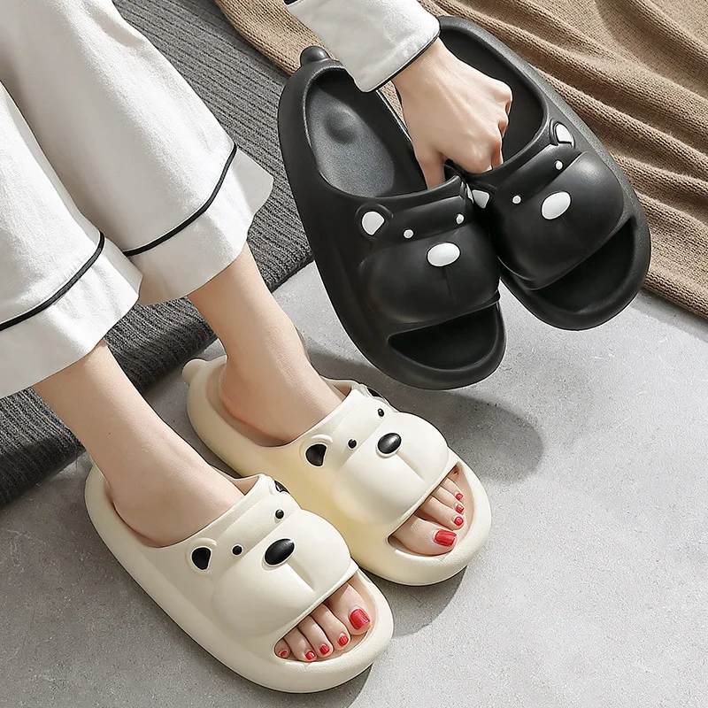 Summer Women Slippers Bath Thick Platform Non-Slip Home Bear Cartoon Flip Flops Men Beach Sandals Ladies Slides Indoor Outdoor