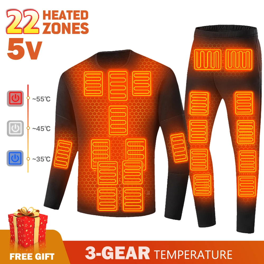 

22 Areas Heating Thermal Underwear Winter Men Self-heating Jacket Moto Heating Jacket Women Thermal Underwear Autumn Pants Set