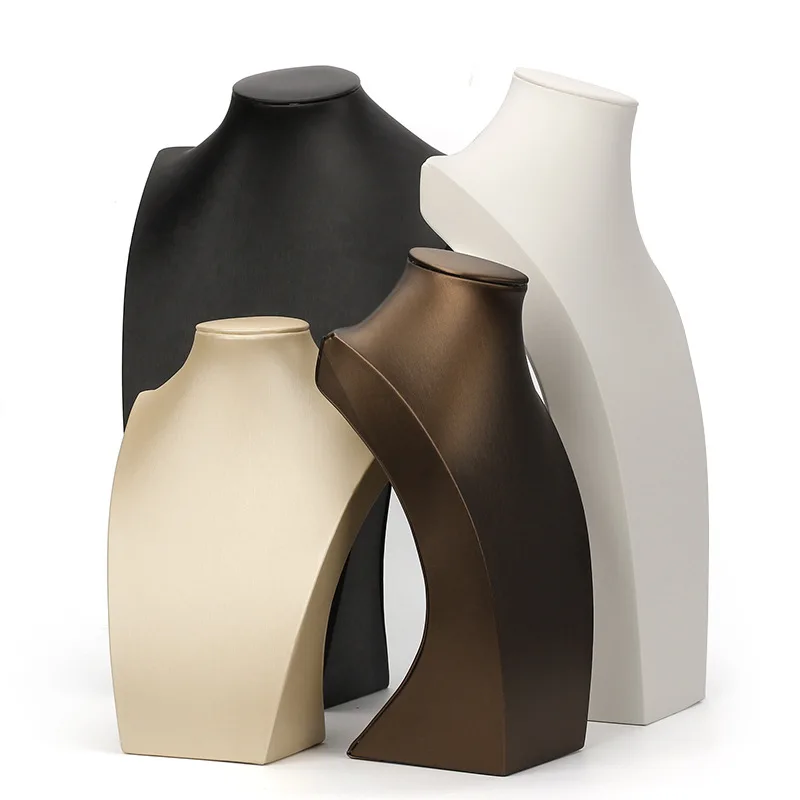 PU Lether Portrait Necklace Display Stand Holder Jewellry Mannequin Bust for Necklace Pendant Window Display 23cm~36cm Heigh