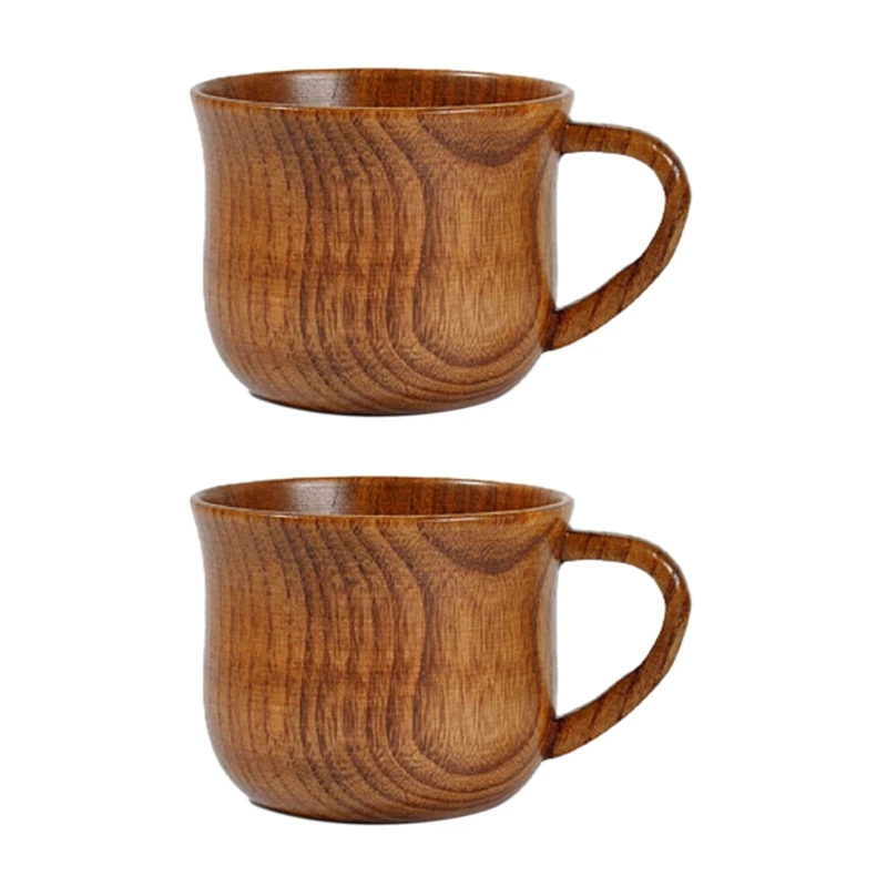 

Кружка 2 шт., чайная кружка из натурального массива дерева высокого качества, винтажная круглая деревянная чайная чашка ручной работы, кофей...
