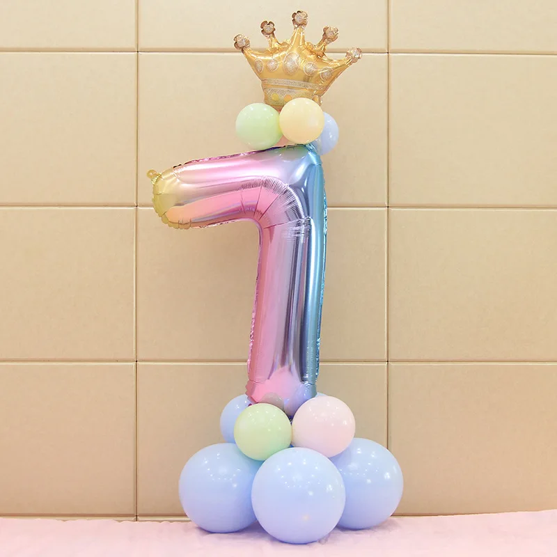 Фольгированные воздушные шары с радужными цифрами корона свадебные украшения