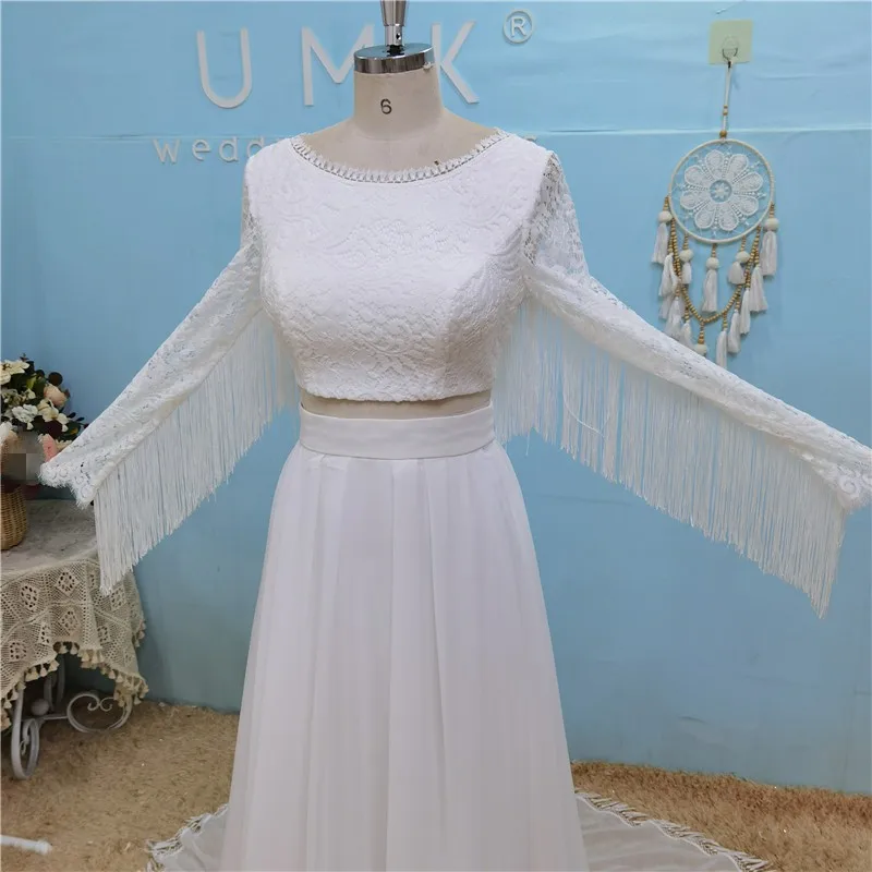 Шикарное кружевное свадебное платье с длинным рукавом в стиле бохо Пляжное