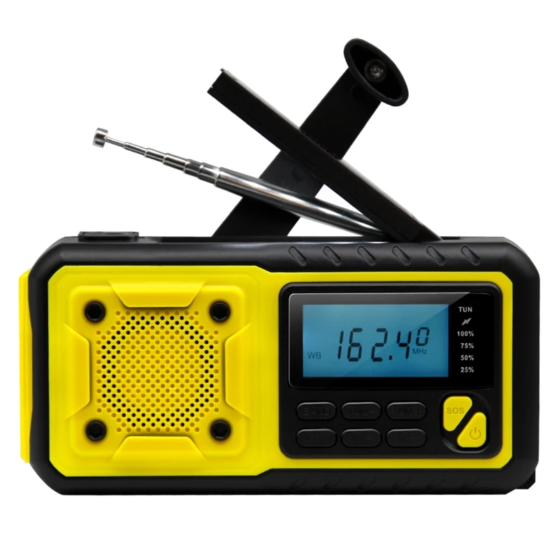 

4000mAh Emergency Weather Radio Power Bank Solar Cell Phone Charger Charging Hand Crank Flashlight for Outdoor Emergency