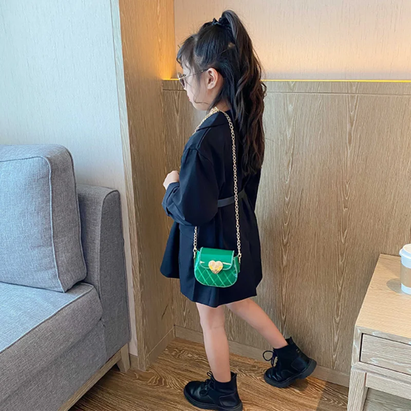 PU Leather Children's Small Shoulder Bags Fashion Pearl Chain Baby Girl Purse Handbags Princess Accessories Messenger Bag Wallet