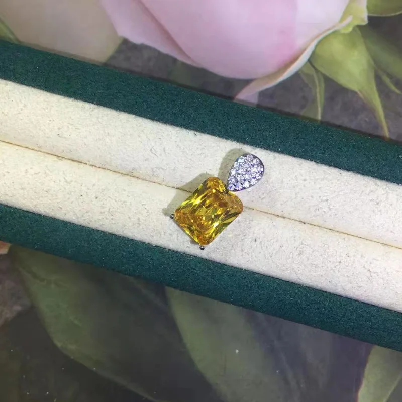 

ANGLANG Bright Blue/Pink/Yellow Cubic Zirconia Square Pendant Necklace for Women High Quality Fashion Necklaces Party Jewelry