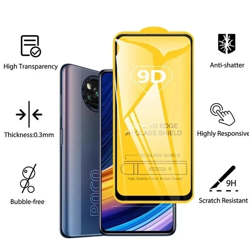 9D Tempered Glass for Mi Poco X3 F3 F5 M3 M4 11T Pro Screen Protector for Xiaomi Redmi Note 12 10 9 8 11 Pro 10s 9s 9A 9C Glass