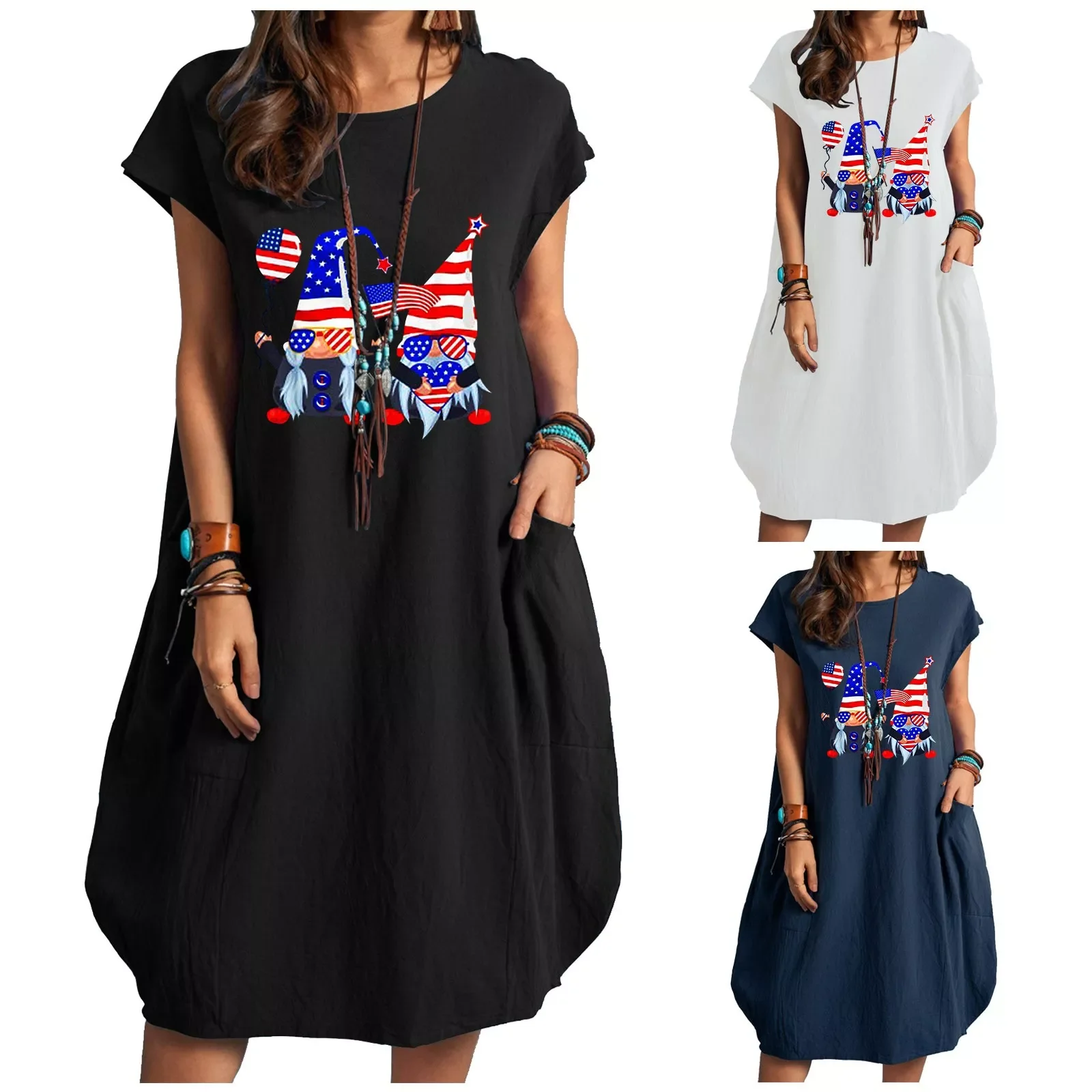 

NEW 2023 Summer Dresses for Older Women Printed Loose Short Sleeve Dress For Women Summer Round Long Sleeve Dresses for Women Se