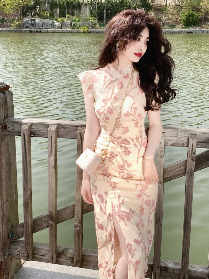 

Романтическое улучшенное платье Ципао в национальном стиле от дождя, двухцветное платье