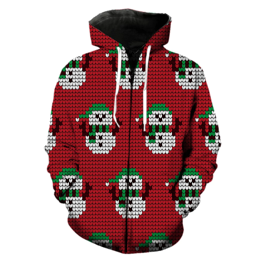 

Christmas Style Men's Zipper Hoodie With Hood Jackets Oversized Spring Fashion Unisex Sweatshirts 3D Printed Harajuku Cool Funny