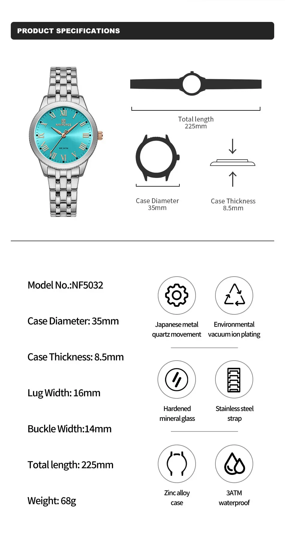 Часы наручные NAVIFORCE женские кварцевые роскошные брендовые элегантные