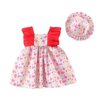 2piece baby girl summer clothing 2022 korean cute sleeveless flowers dress beach princess dressessunhat newborn clothes bc021