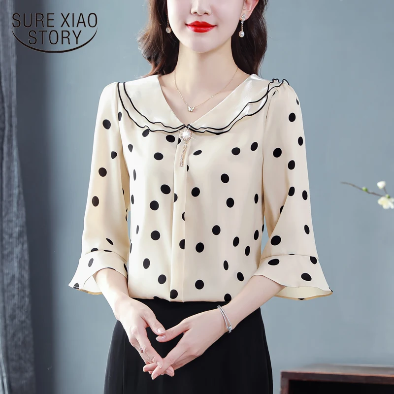 

Женская шифоновая блузка с коротким рукавом, в горошек