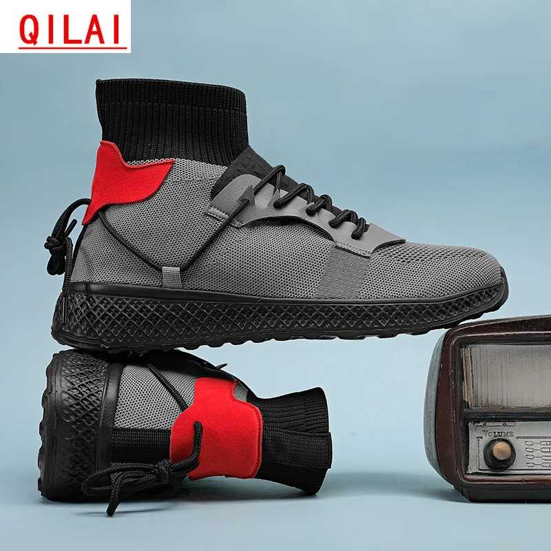 

High Top Lightweight Comfortable Men's Casual Shoes Classic Mesh Socks Fashion Sneakers Outdoor Wear-resistant Male Shoes