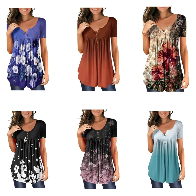 

Женская блузка с коротким рукавом, V-образным вырезом и оборками