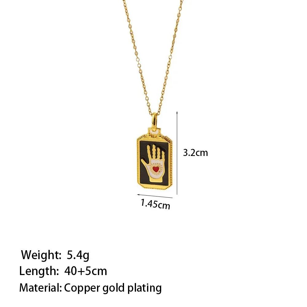 Сглаз Рука Луна Звезды Прямоугольное Ожерелье 18 К Позолоченный Цирконий CZ
