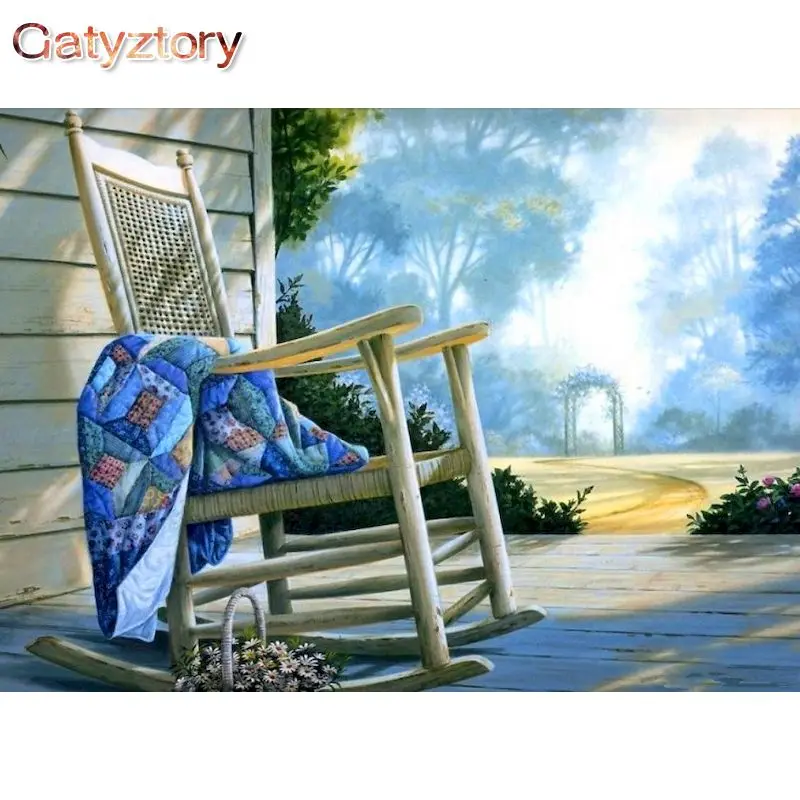 

GATYZTORY Painting By Number Chair Landscape For Adults Kids Handpainted Canvas Seaside Scenery Coloring By Numbers Home Decor