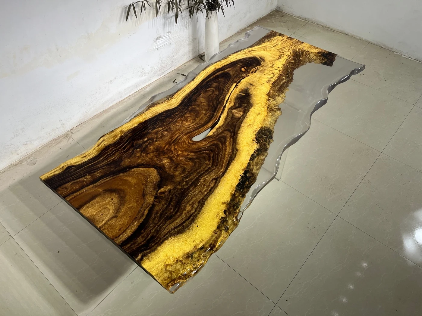 198*90*4.5 речной стол из эпоксидной смолы Большой Волнистый массива дерева для