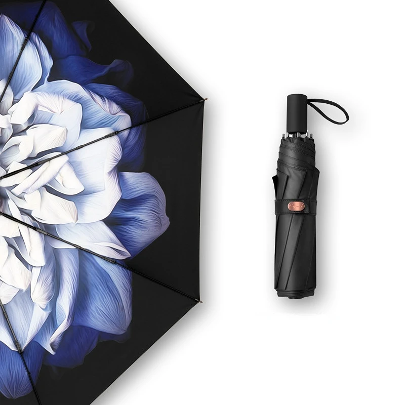 

Ladies Fresh Vinyl Parasol Tri-fold Umbrella Sunscreen UV Protection Rain and Shine Dual-use Umbrella