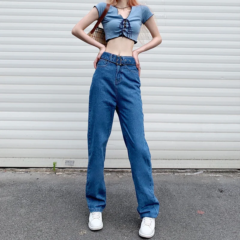 

Брюки Cyber Y2k 2021 Новые повседневные Модные женские новые джинсовые брюки мешковатые джинсы для мам прямые расклешенные свободные джинсы с поясом для женщин