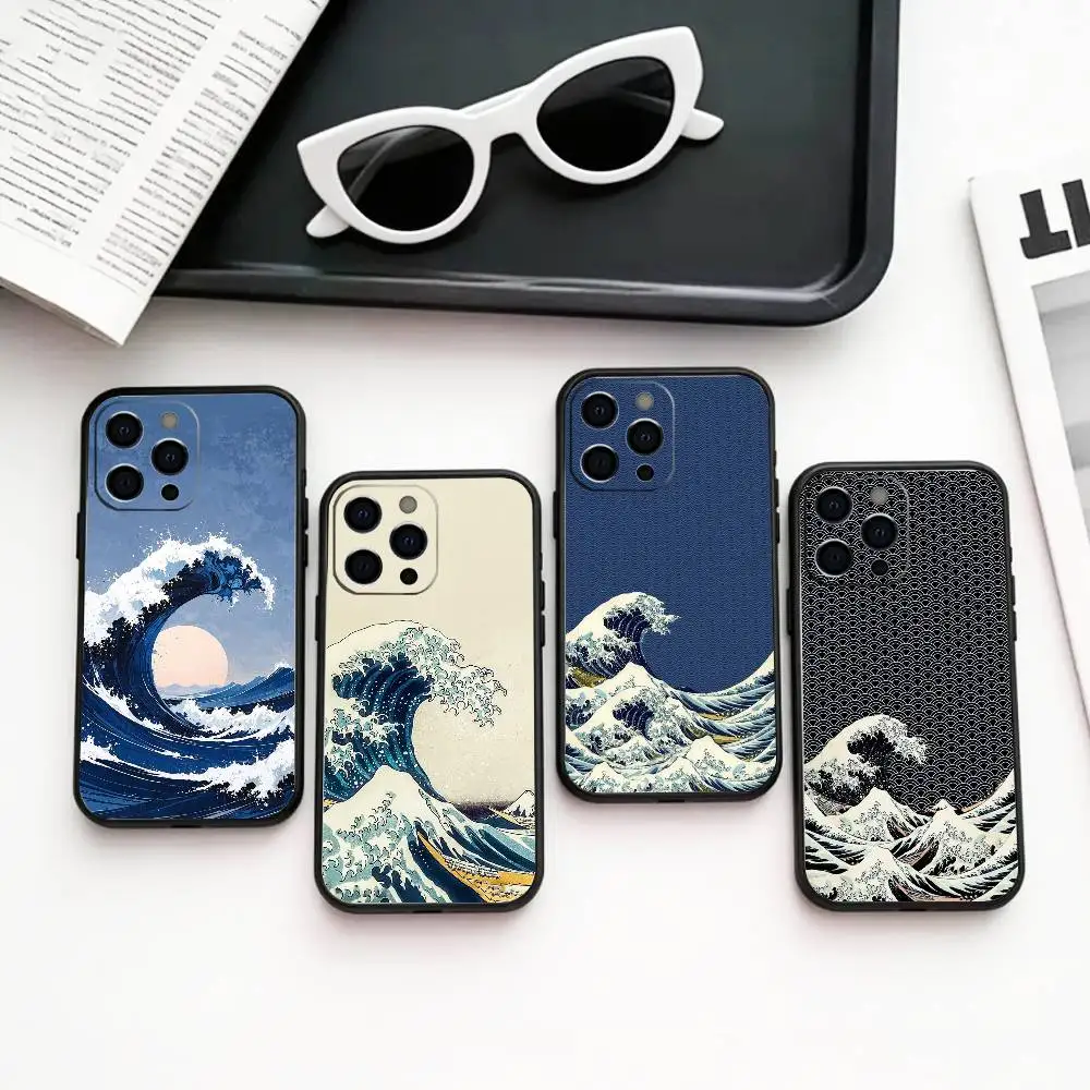 Фото Крутой силиконовый мягкий чехол G-Great W-Wave Kanagawa для iPhone 17 16 15 14 13 12 11 X XR Plus Pro Max Plus №1