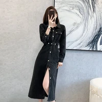 black denim long sleeved spring autumn dress fashion blouses 2022 cheap vintage clothes for women female clothing harajuku kawai