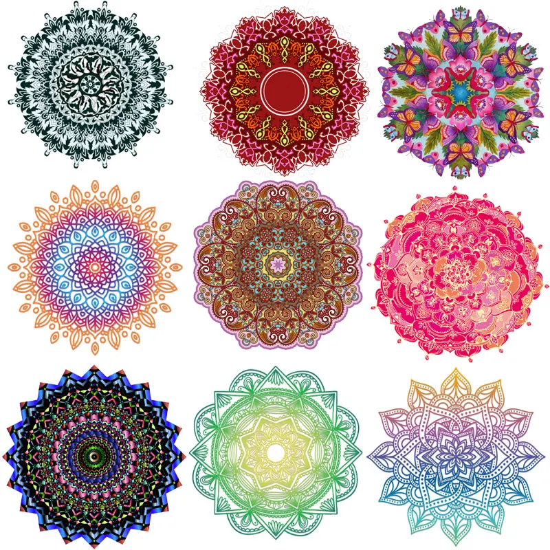 

Fashion Iron on Patches Mandala Flowers Stripes Thermo Stickers on Clothes Custom Patch Yoga Lotus Heat Transfer Fusible Sticker