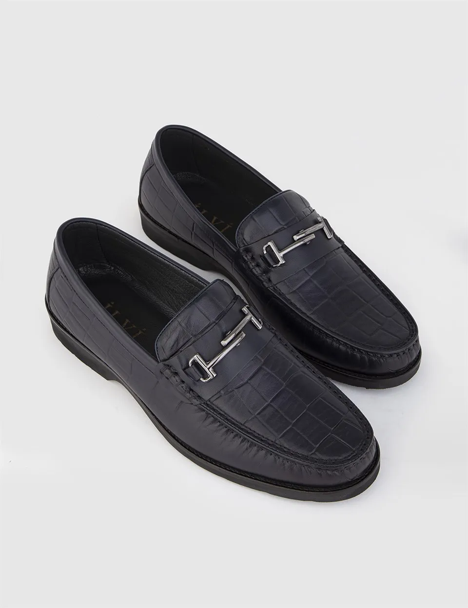 

ILVi-Genuine Leather Handmade Desirat Navy Blue Leather Crocodile Men's Moccasin Men Shoes 2021 Fall/Winter