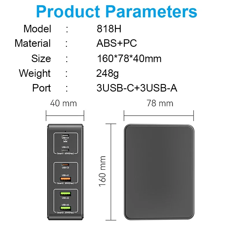 Супер быстрое зарядное устройство PD 6 портов 120 Вт 3 USB-C + USB-A для 65 PPS 30 XPS телефона