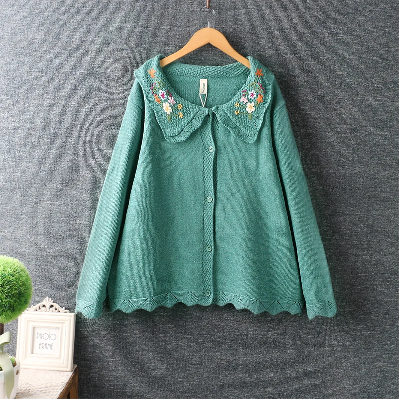 

Осень новый сладкий вышитый свитер женский длинный рукав однобортный свитер женский 16061