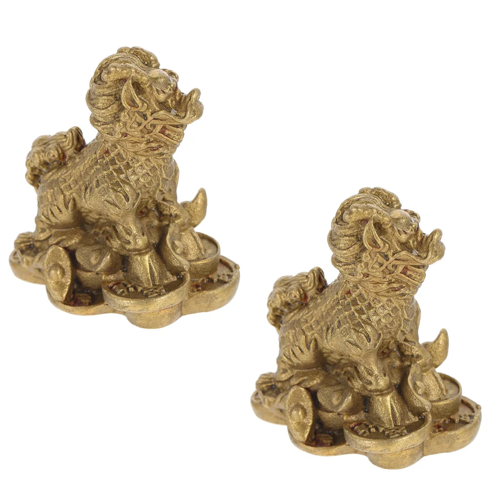 

1 Pair of Copper Kylin Adornment Home Geomancy Statue Antique Chinese Dragon