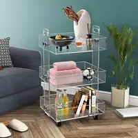Modern Lucite Furniture Transparent 3-Tier Acrylic Utility Rolling Cart, Multi Function Storage Cart On Wheels Packed In Flat