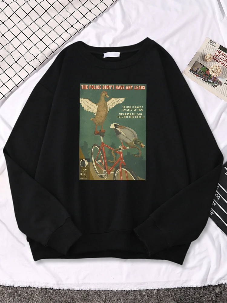 

The Police Didn't Have Any Leads About Ducks Steals Bicycle Print Women Hoodie Shoulder Drop Vintage Pullover Woman Long Sleeves