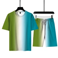mens short sleeve t shirt suit 3d printing gradient element t shirt shorts fashion oversized sports t shirt custom logo