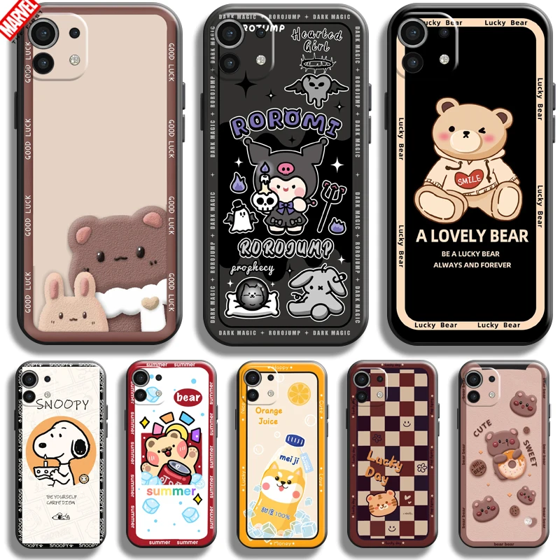 

Cute Cartoon Bear For Xiaomi Mi 11 11 Lite 5G Phone Case Black Carcasa Funda Liquid Silicon Back