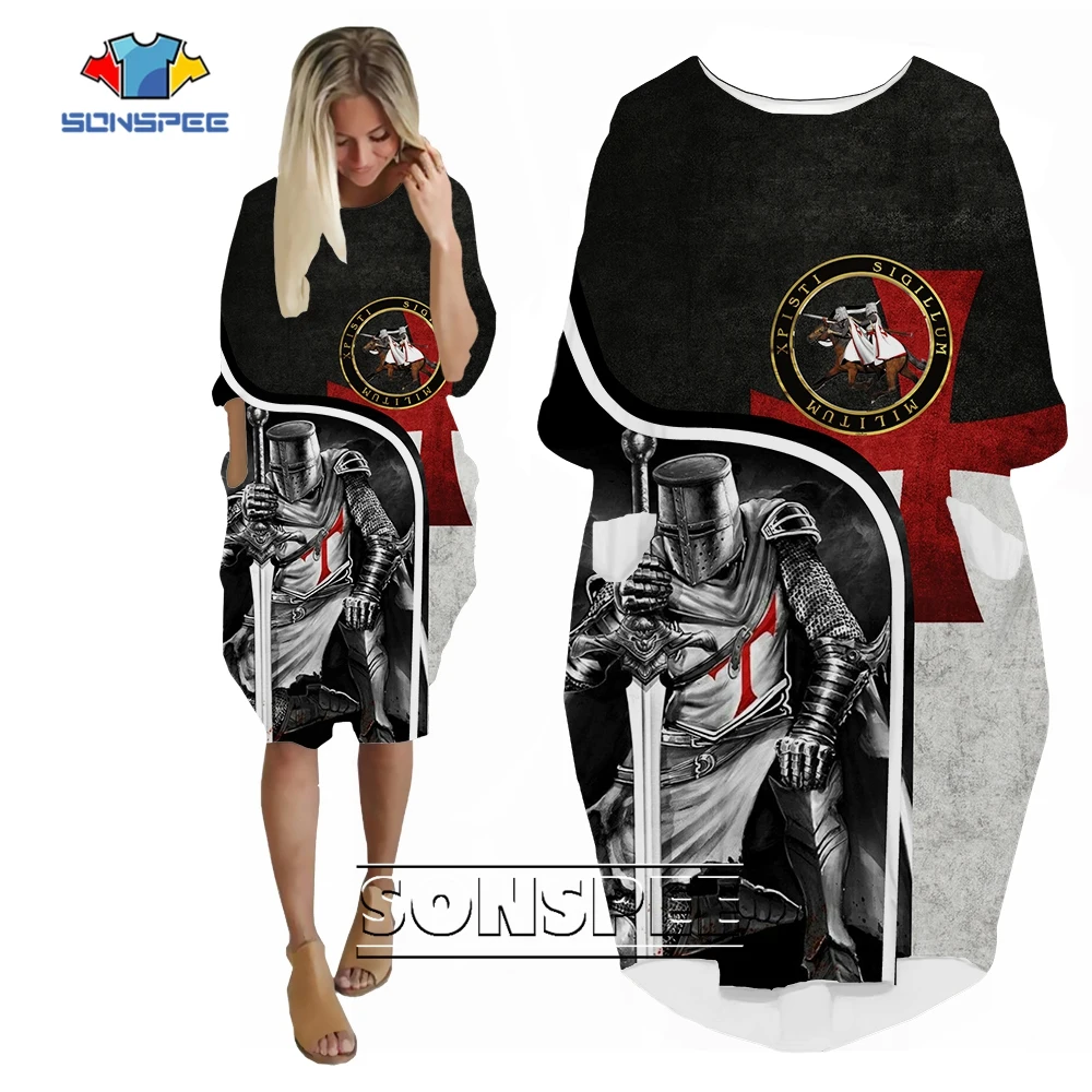 

SONSPEE Vintage Medieval Knight 3D Print Dress Long Sleeve Retro Style Of European Skirt Loose Couples Street Streetwear Robe