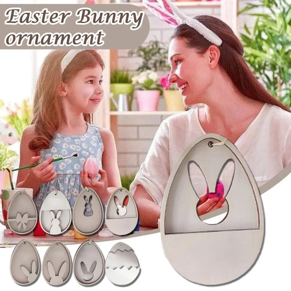 

Wooden Easter Bunny Pendant Easter Egg Bunny Hanging Ornaments Lovely Rabbit Flat Hanger Colorful Easter Wall Art For Front J8X2