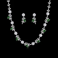 classic cz cubic zirconia bridal wedding flowe necklace earring set crystal jewelry sets for women prom accessories