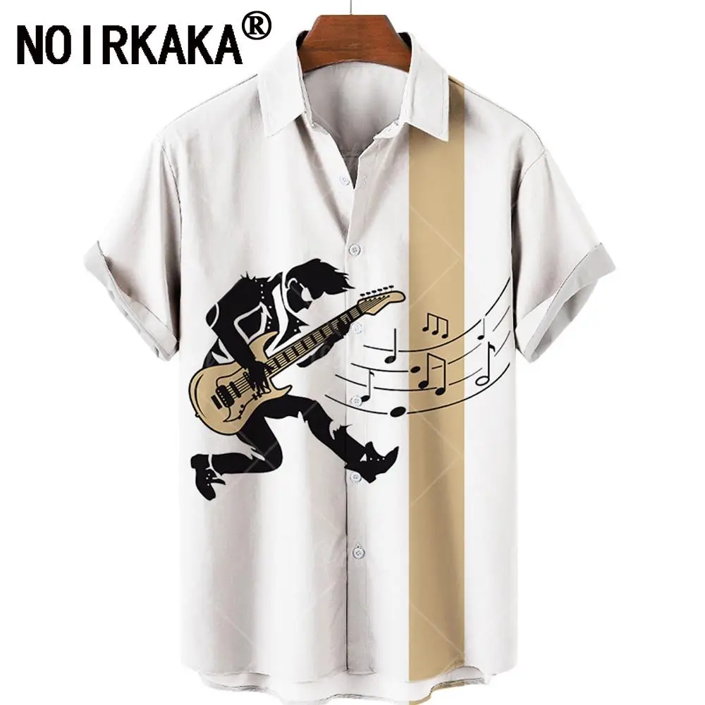

Summer Guitar Stripe Style 3D Print Men's Hawaiian Beach Shirts Loose Casual Short Sleeve Shirt Large Size 5XL Men Clothing Tops