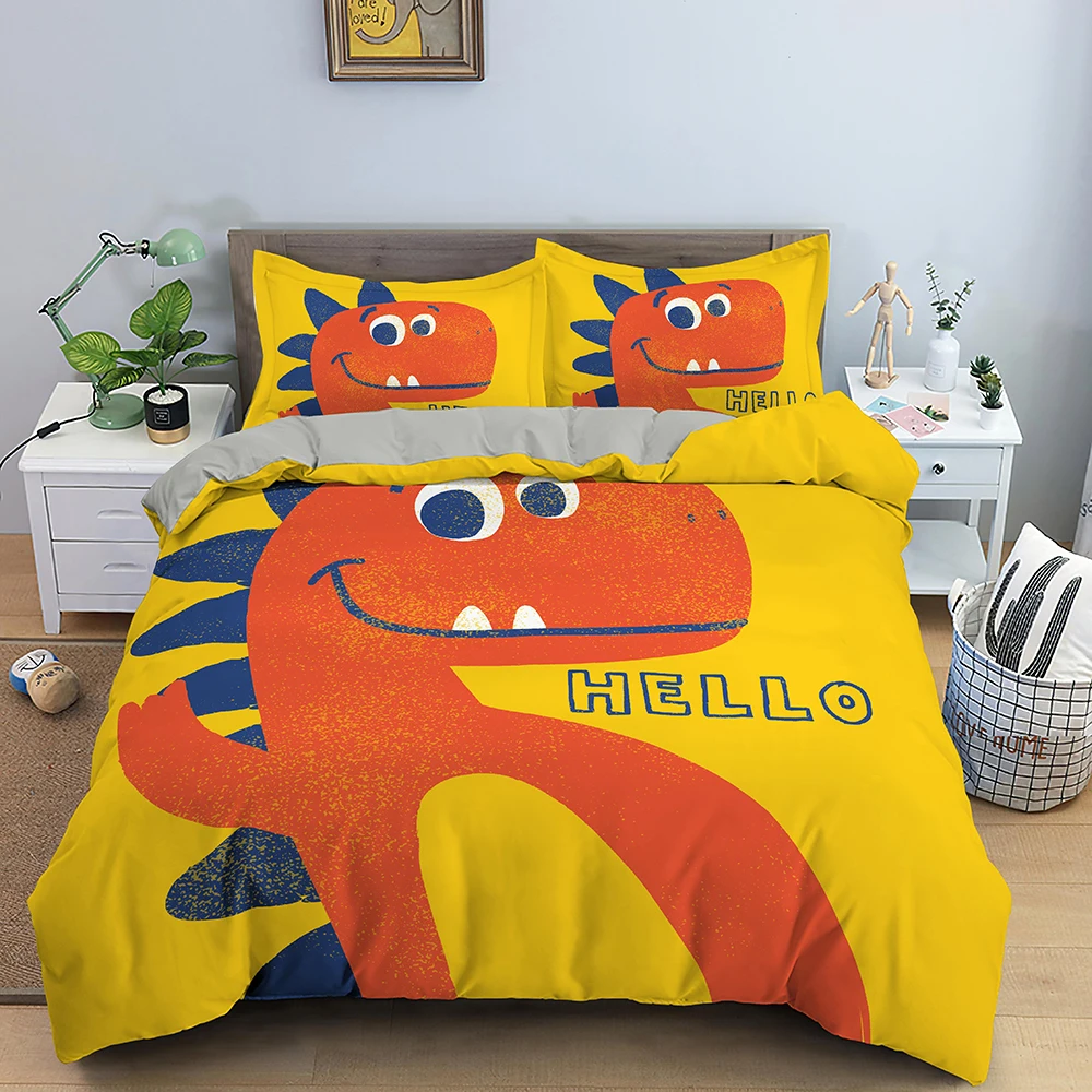 

Cartoon Dinosaur Bedding Set Cute Cat Duvet Cover Set Queen King Size Microfiber Fabric Comforter Bed Cover With Zipper Closure