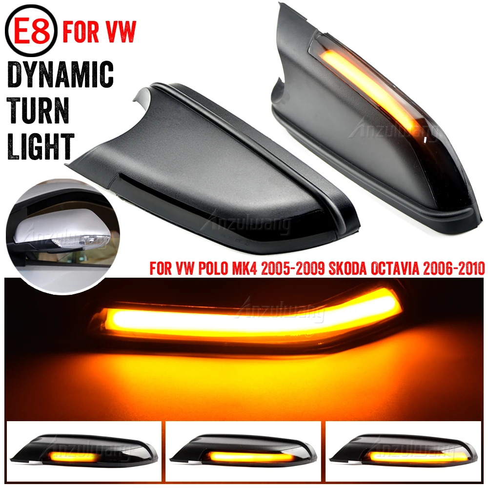 For VW Volkswagen Polo mk4 9N3 FL Vento Skoda Octavia Led Side Wing Mirrors Dynamic Turn Signal Light Indicator Repeater Lamp