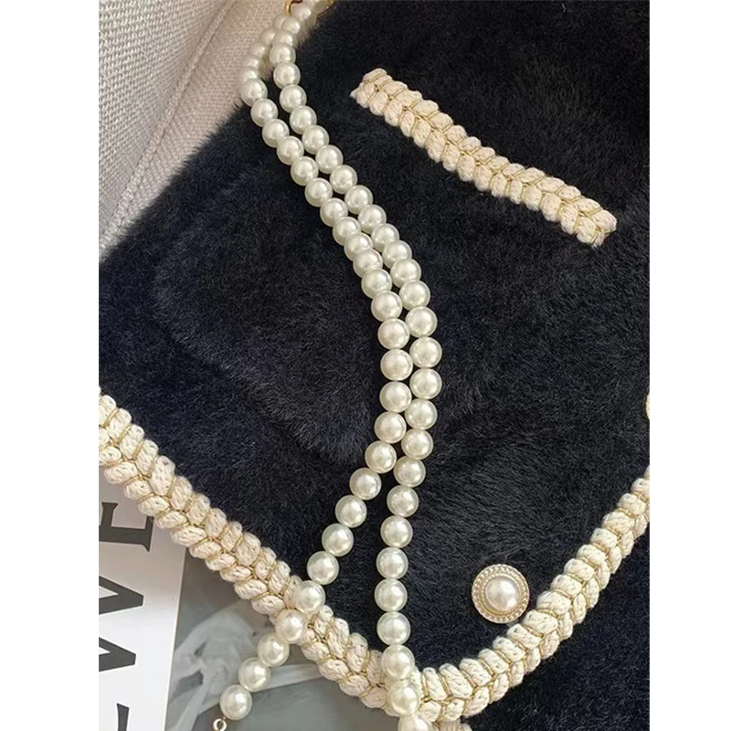 Женский винтажный свитер с бусинами элегантный вязаный облегающий черный или